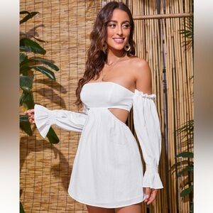 SHEIN Off The Shoulder Flounce Sleeve Cut Out Dress XL